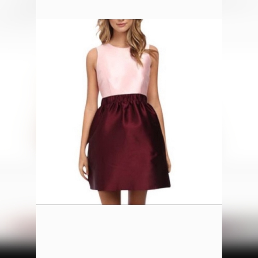 kate spade Pink and Burgundy Sleeveless Two-Tone Fit-and-Flare Dress